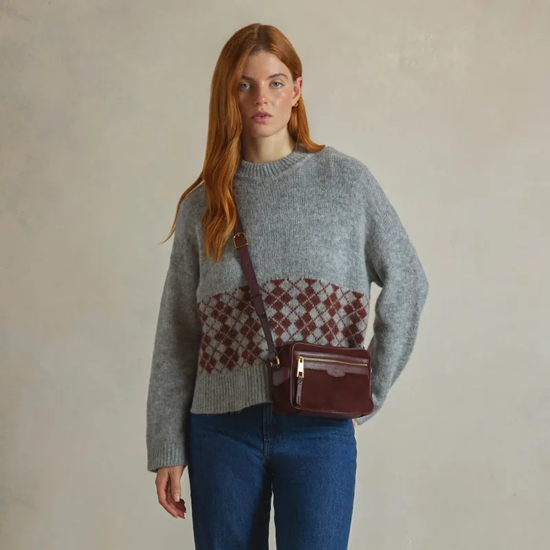 Fairfax and Favor Fulham Crossbody Bag in Port Suede-4