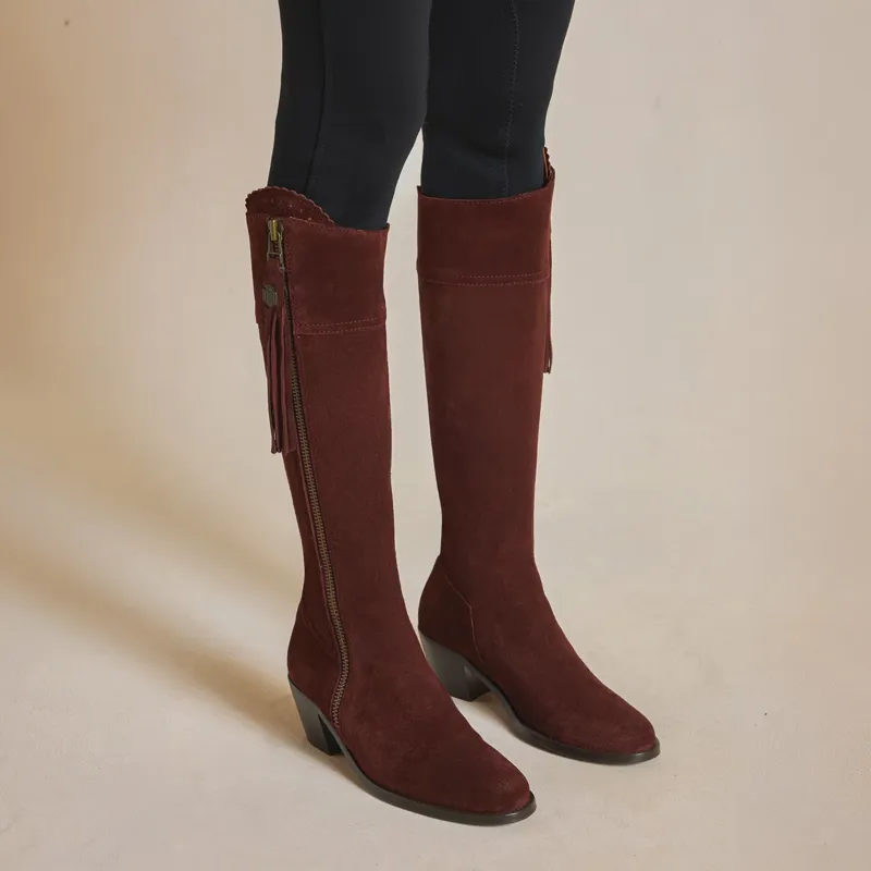 Fairfax and Favor Regina Heeled Boots Regular Fit in Port Suede-4