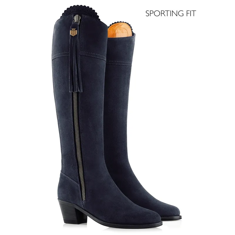 Fairfax and Favor Regina Heeled Boot Sporting Fit in Navy Suede-1