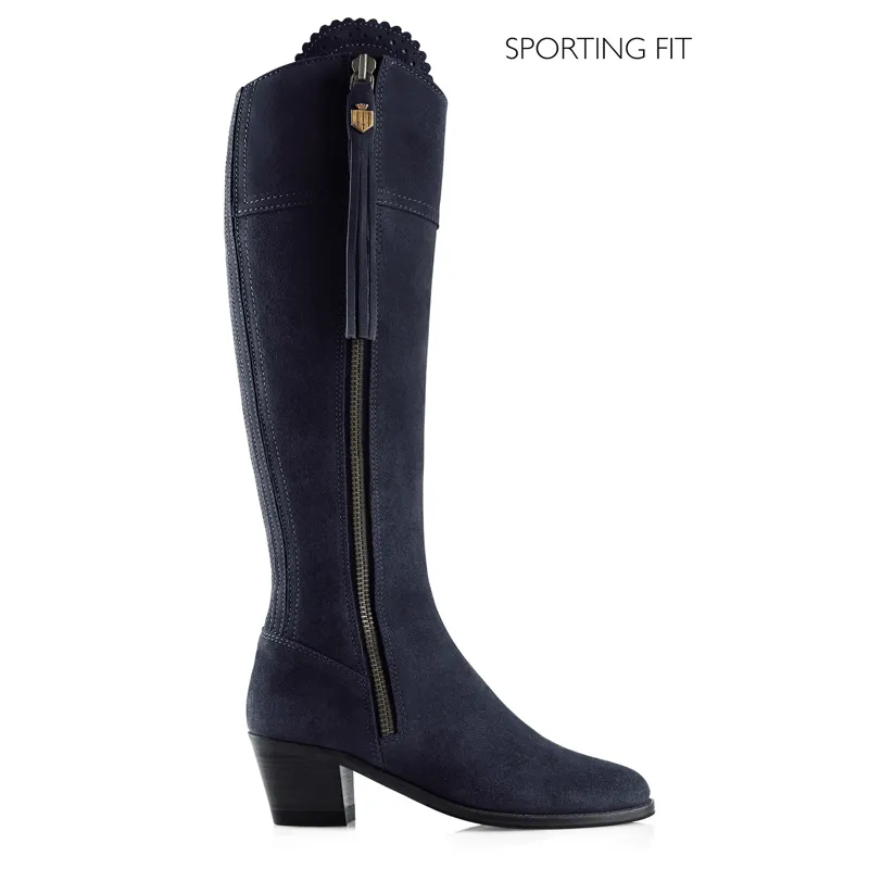 Fairfax and Favor Regina Heeled Boot Sporting Fit in Navy Suede