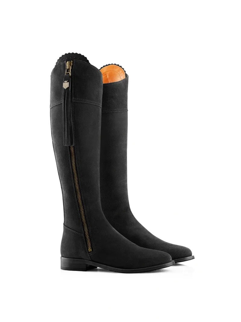 Fairfax and Favor Regina Flat Boot Regular Fit in Black Suede-2