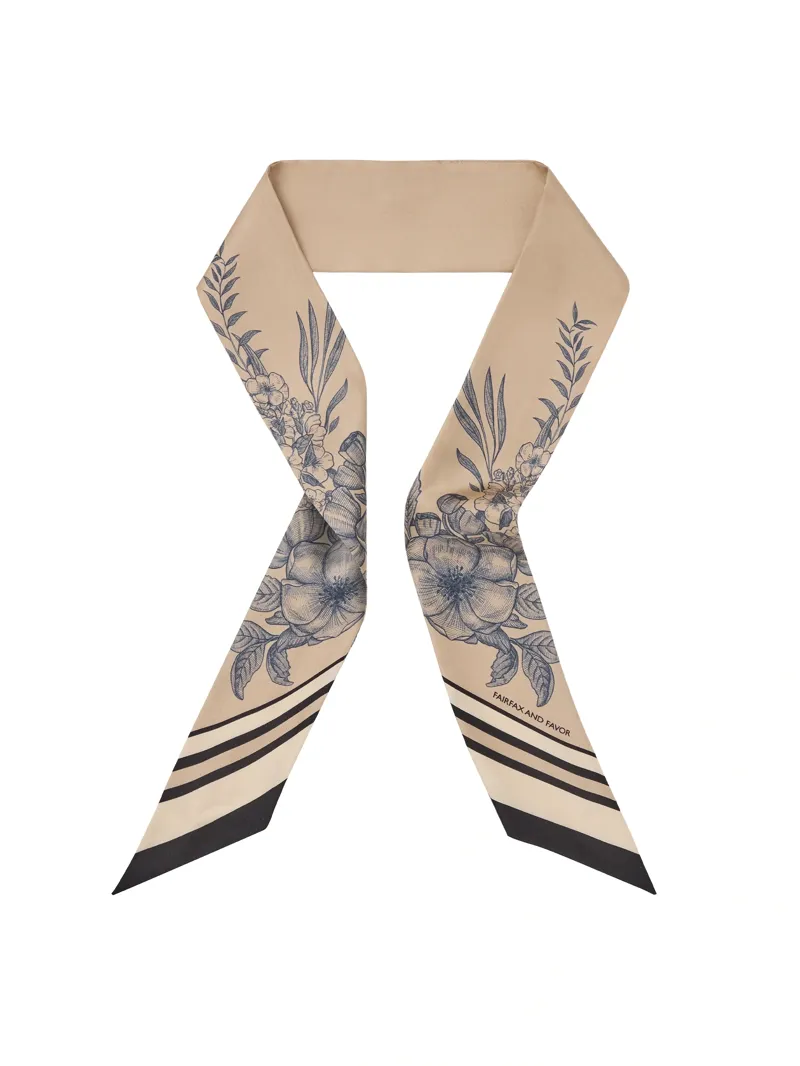 Fairfax and Favor Mannington Twill Silk Scarf in Beige/Navy/Black
