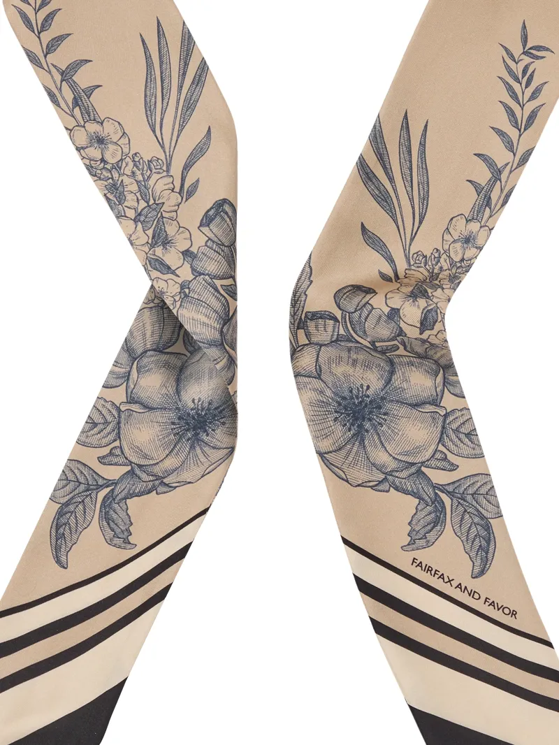Fairfax and Favor Mannington Twill Silk Scarf in Beige/Navy/Black-2