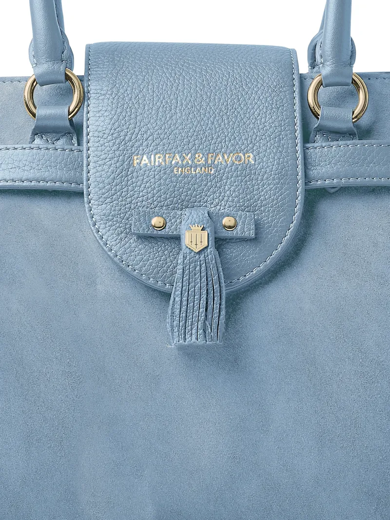 Fairfax and Favor Windsor Tote Bag in Sky Blue Suede-3