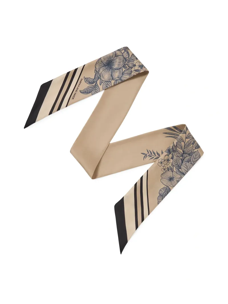 Fairfax and Favor Mannington Twill Silk Scarf in Beige/Navy/Black-1