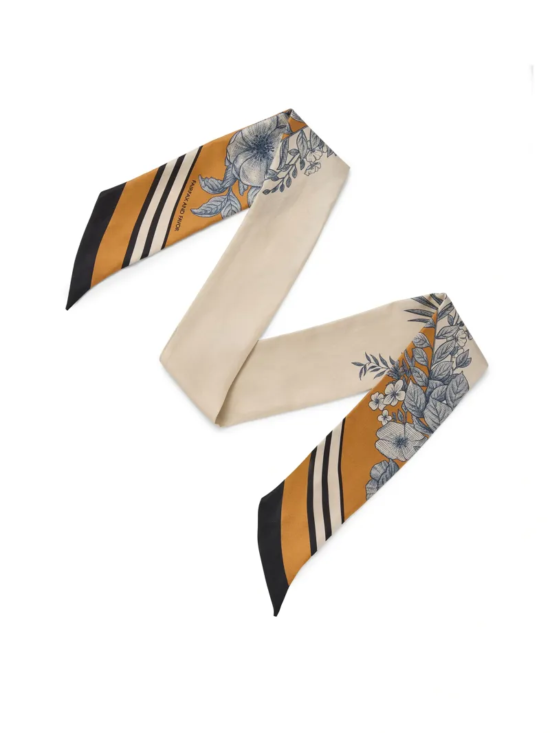 Fairfax and Favor Mannington Twill Silk Scarf in White/Navy/Orange-1