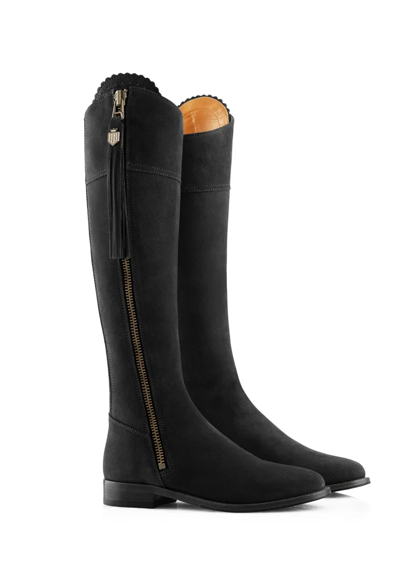 Fairfax and Favor Regina Flat Boots Narrow Fit in Black Suede-3