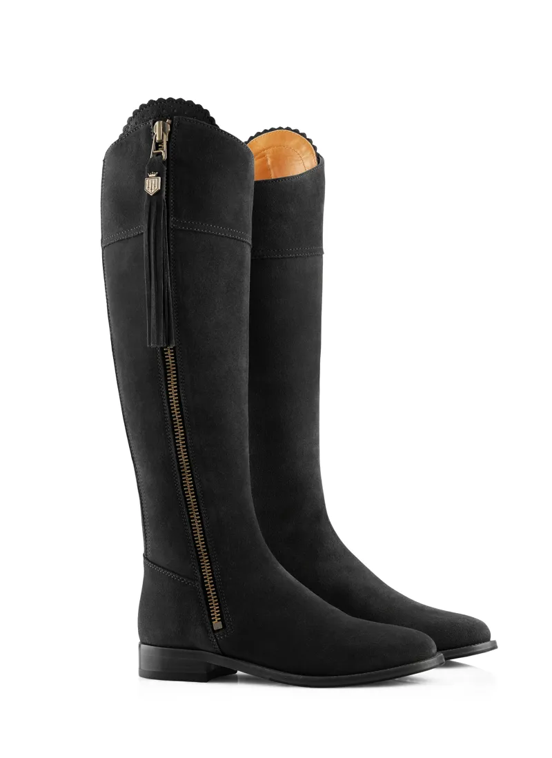 Fairfax and Favor Regina Flat Boots Sporting Fit in Black Suede-3