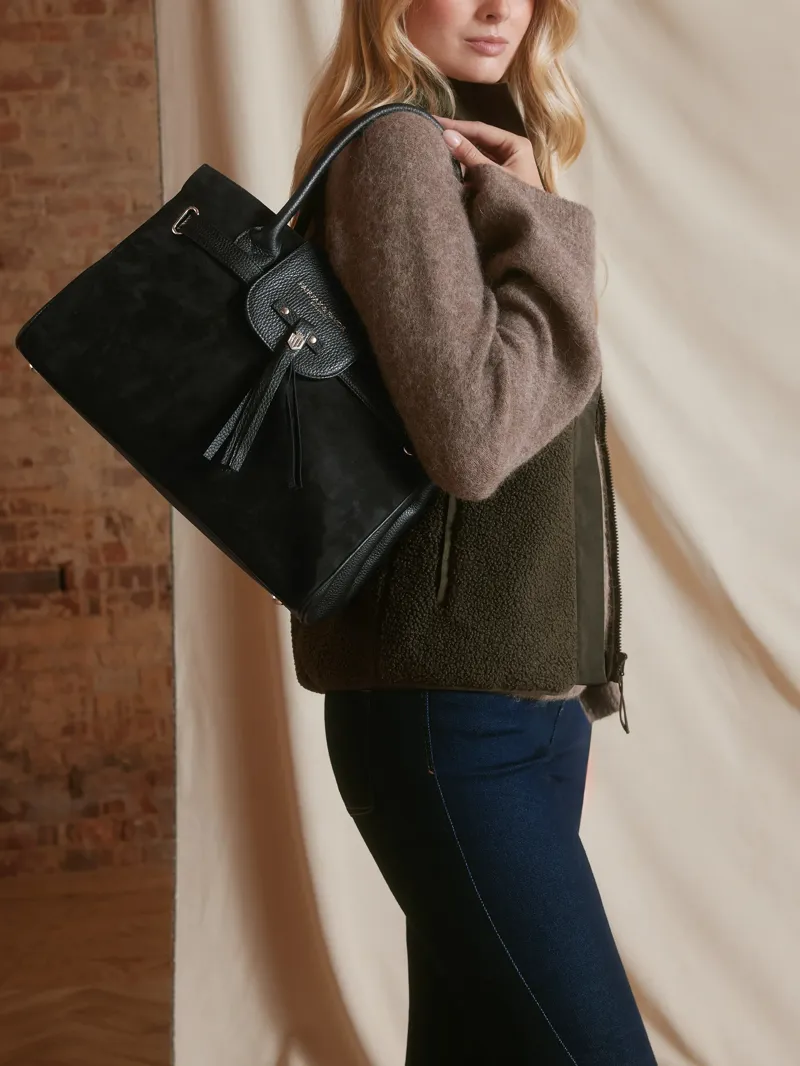 Fairfax and Favor Windsor Bag in Black Suede-4