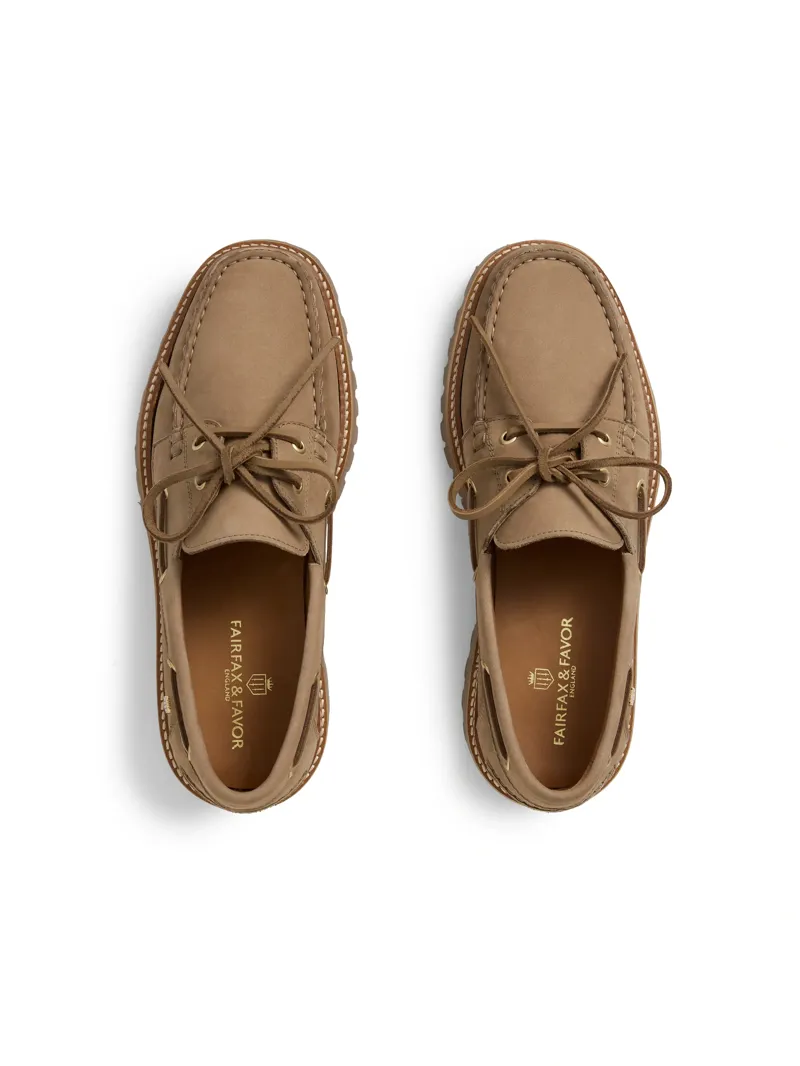 Fairfax and Favor Aldeburgh Deck Shoe in Fawn Suede-2