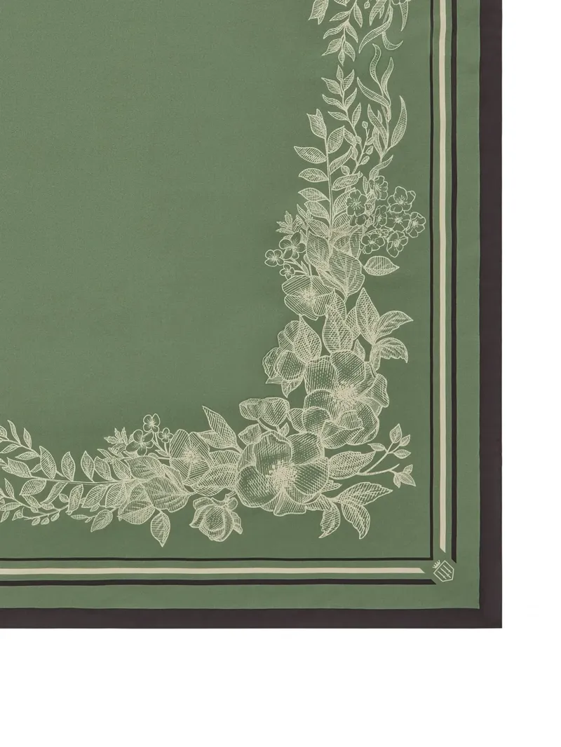 Fairfax and Favor Mannington Silk Scarf in Green/Off White/Black-1