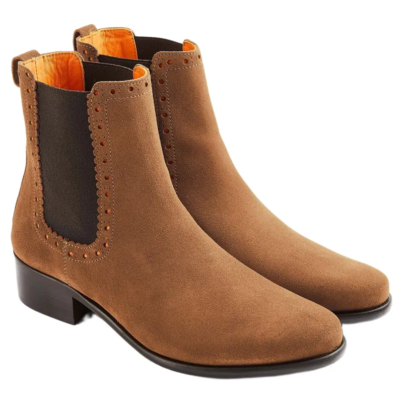 Fairfax and Favor Brogued Chelsea Boot in Tan Suede-1