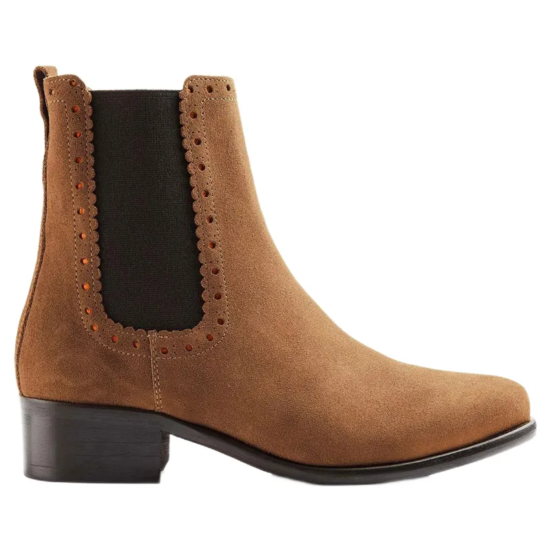Fairfax and Favor Brogued Chelsea Boot in Tan Suede