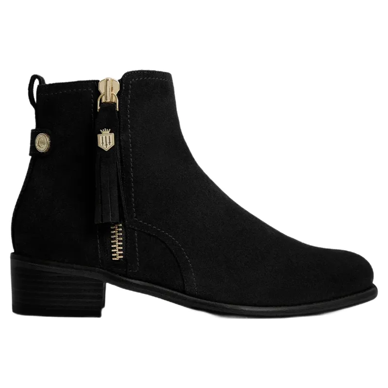 Fairfax and Favor Flat Oakham Ankle Boot in Black Suede