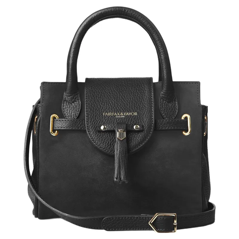 Fairfax and Favor Mini Windsor Handbag in Black Suede