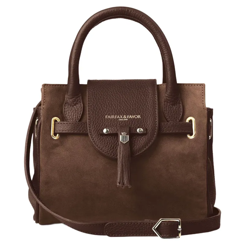 Fairfax and Favor Mini Windsor Handbag in Chocolate Suede