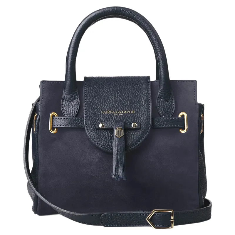 Fairfax and Favor Mini Windsor Handbag in Navy Suede