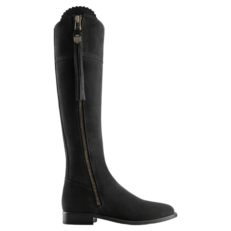 Fairfax and Favor Regina Flat Boots Narrow Fit in Black Suede