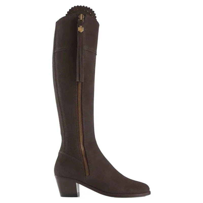 Fairfax and Favor Regina Heeled Boots Narrow Fit in Chocolate Suede
