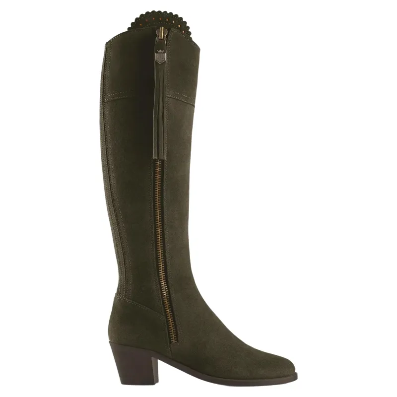 Fairfax and Favor Regina Heeled Boots Regular Fit in Moss Green Suede
