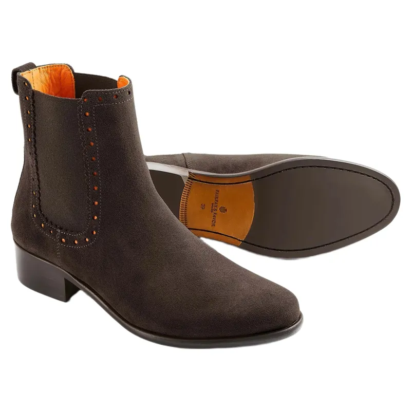 Fairfax and Favor The Brogued Chelsea Boot in Chocolate Suede-3
