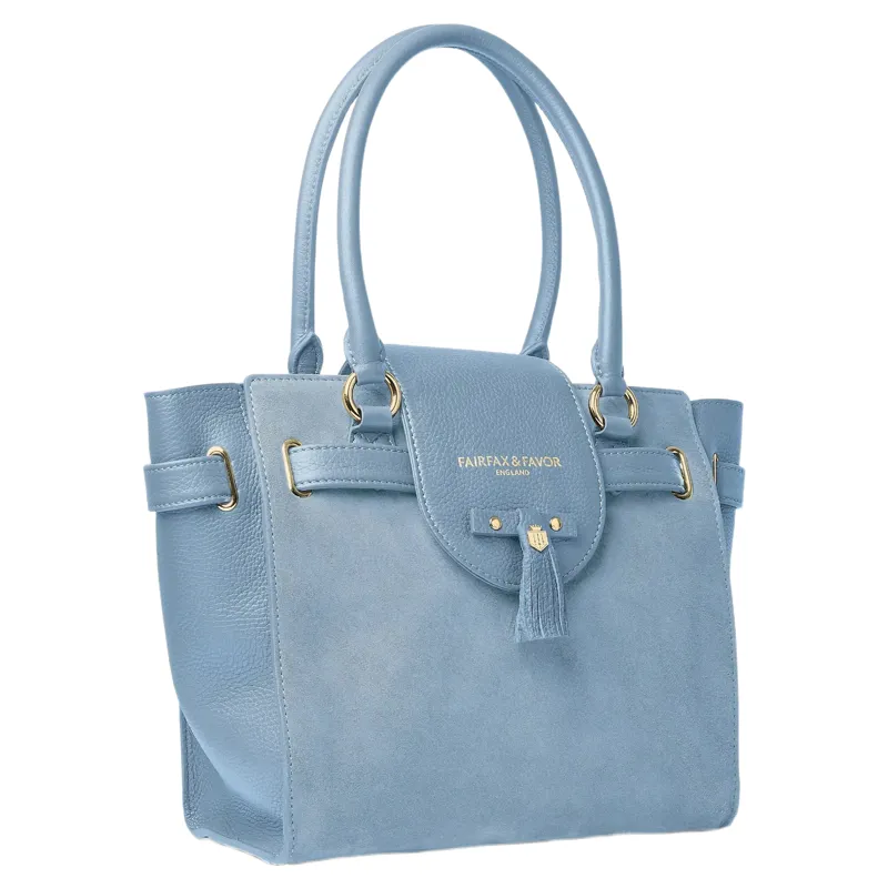 Fairfax and Favor Windsor Tote Bag in Sky Blue Suede-1