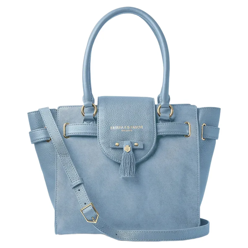 Fairfax and Favor Windsor Tote Bag in Sky Blue Suede