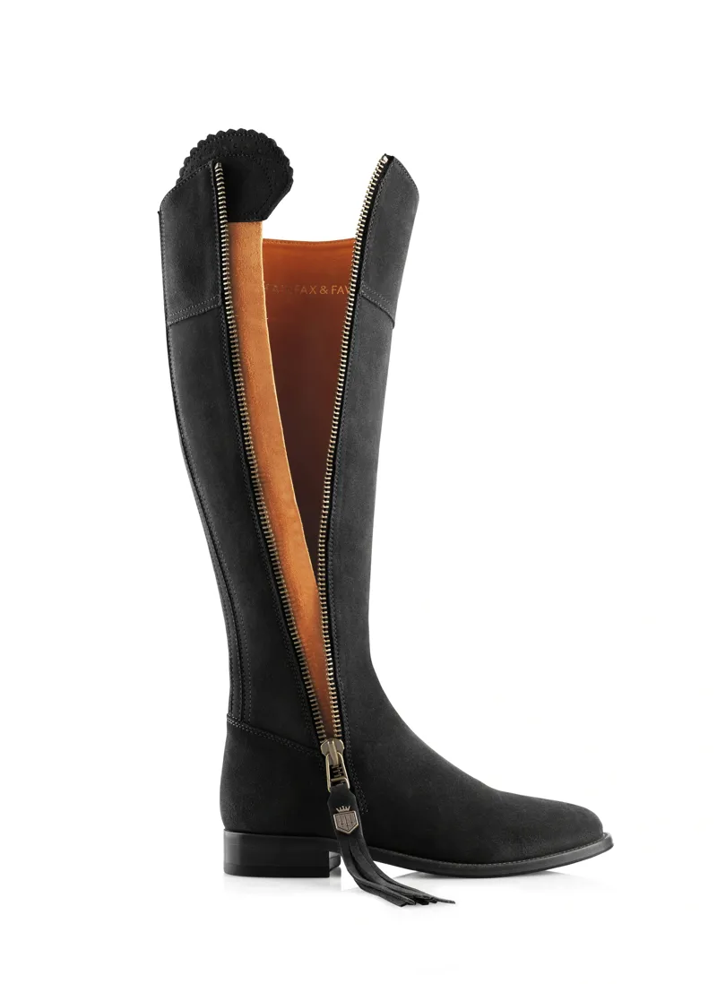 Fairfax and Favor Regina Flat Boots Narrow Fit in Black Suede-4