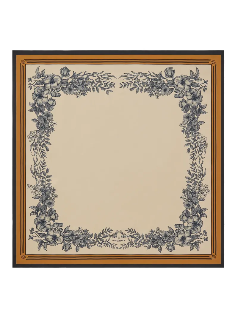 Fairfax and Favor Mannington Silk Scarf in White/Navy/Orange