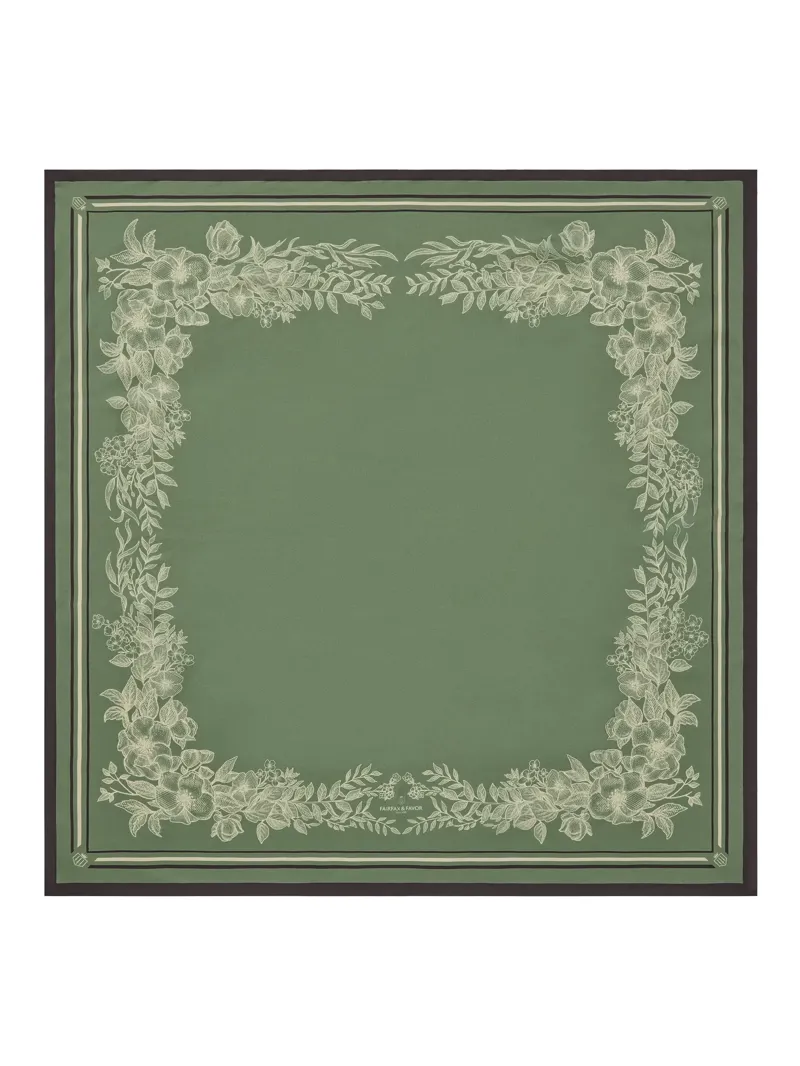 Fairfax and Favor Mannington Silk Scarf in Green/Off White/Black