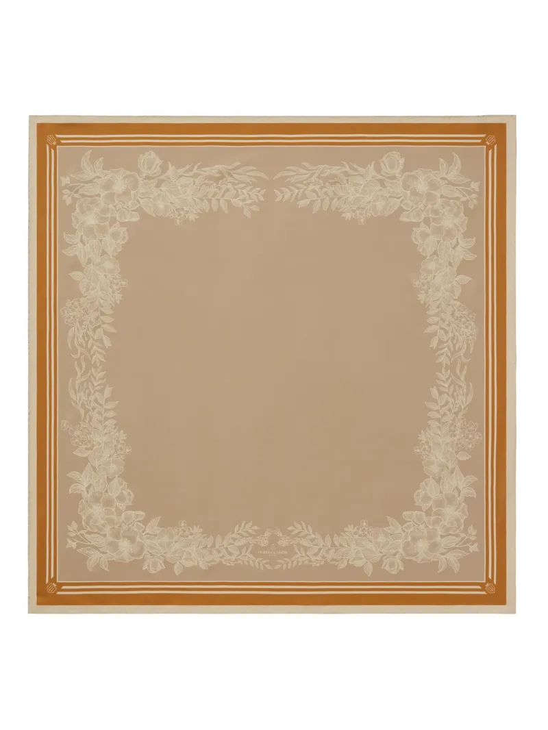Fairfax and Favor Mannington Silk Scarf in Beige/White/Orange