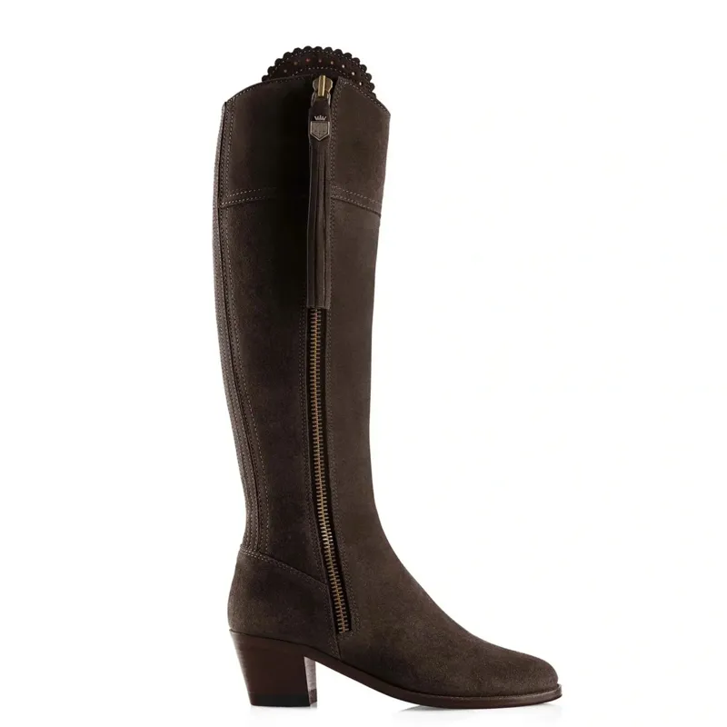 Fairfax and Favor Regina Heeled Boots Sporting Fit in Chocolate Suede