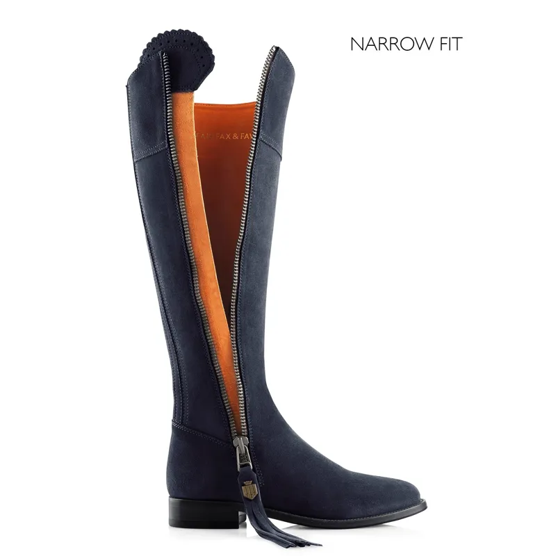 Fairfax and Favor Regina Flat Boots Narrow Fit in Navy Suede-3