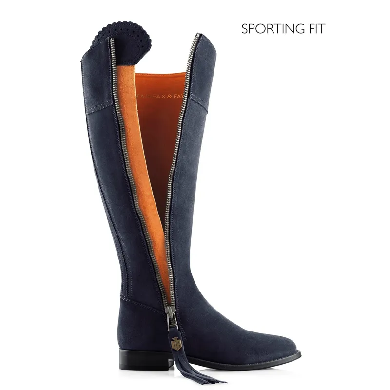 Fairfax and Favor Regina Flat Boots Sporting Fit in Navy Suede-4