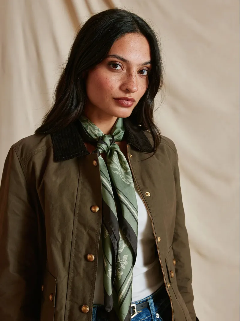 Fairfax and Favor Mannington Silk Scarf in Green/Off White/Black-2