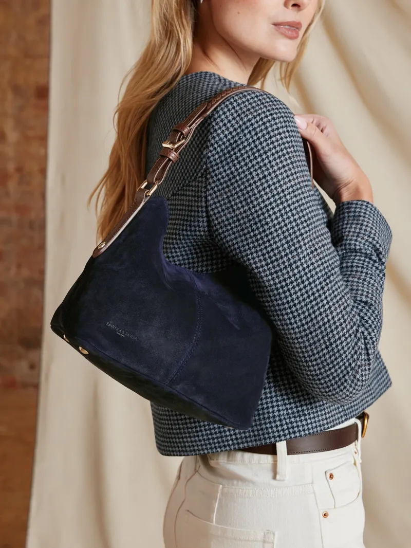 Fairfax and Favor Mini Tetbury Tote in Navy Suede-4