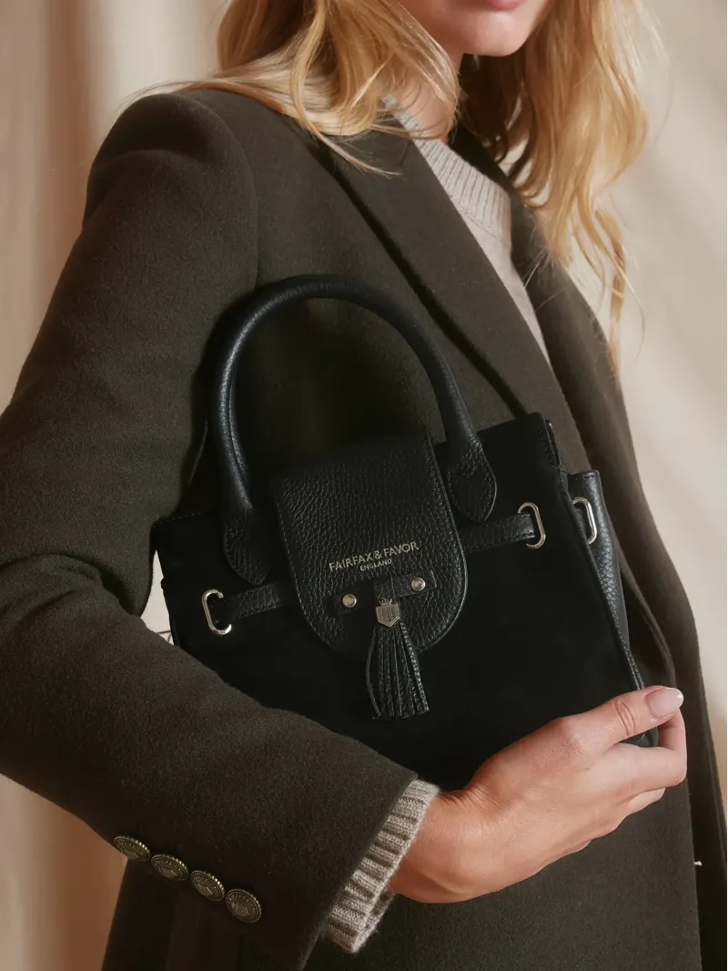 Fairfax and Favor Mini Windsor Handbag in Black Suede-3