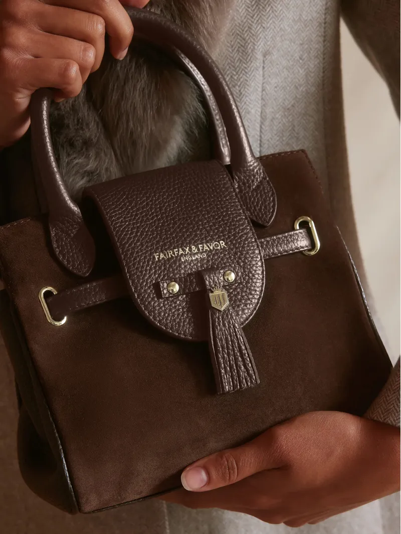 Fairfax and Favor Mini Windsor Handbag in Chocolate Suede-3
