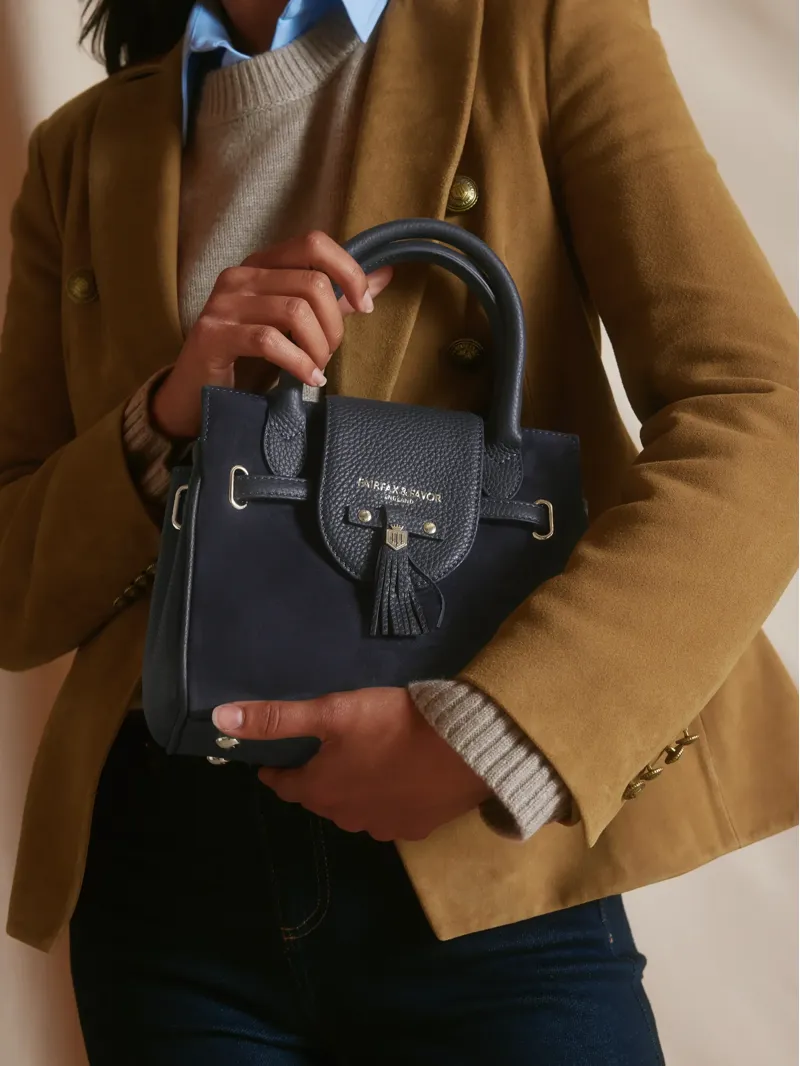 Fairfax and Favor Mini Windsor Handbag in Navy Suede-3