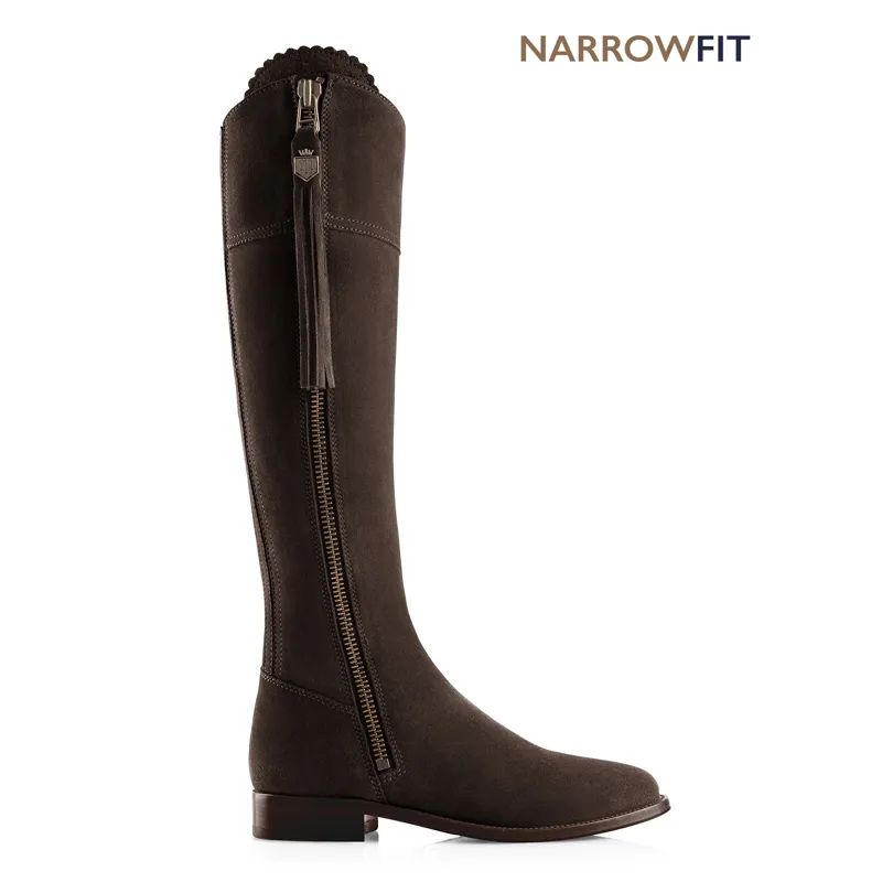 Fairfax and Favor Regina Flat Boots Narrow Fit in Chocolate Suede