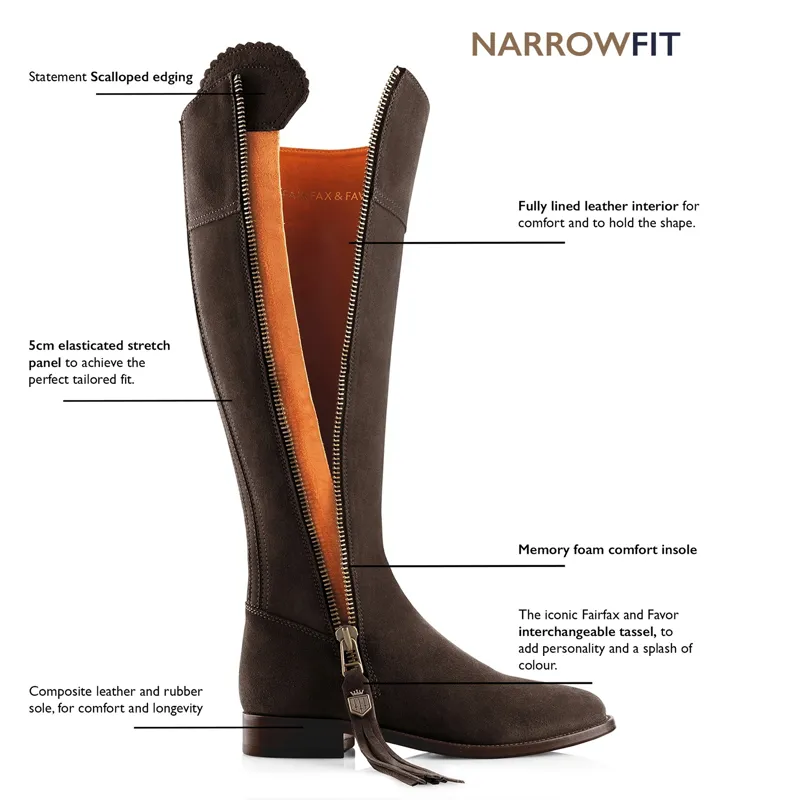 Fairfax and Favor Regina Flat Boots Narrow Fit in Chocolate Suede-4
