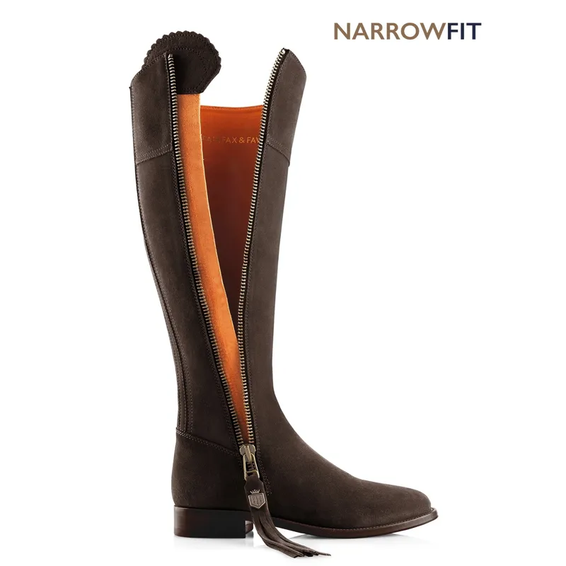 Fairfax and Favor Regina Flat Boots Narrow Fit in Chocolate Suede-5