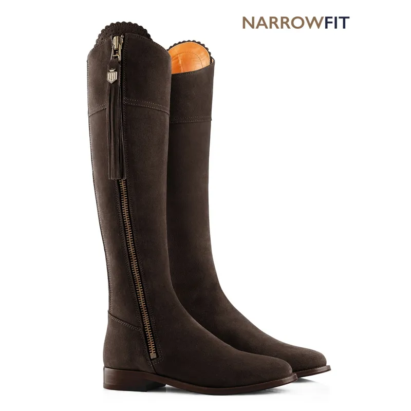 Fairfax and Favor Regina Flat Boots Narrow Fit in Chocolate Suede-1