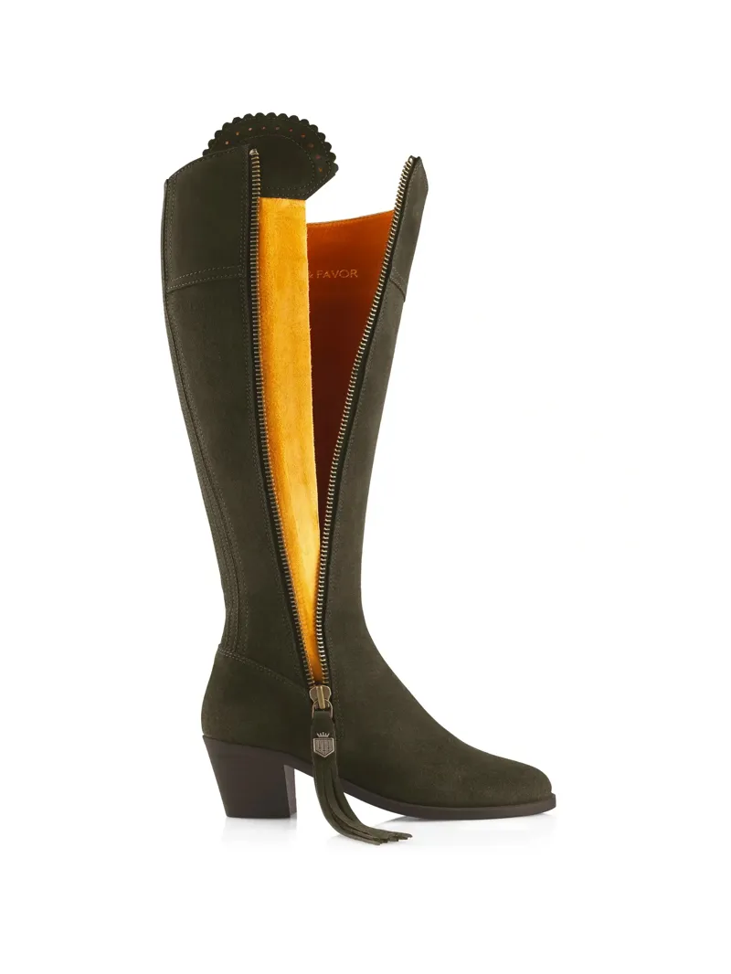 Fairfax and Favor Regina Heeled Boots Regular Fit in Moss Green Suede-3