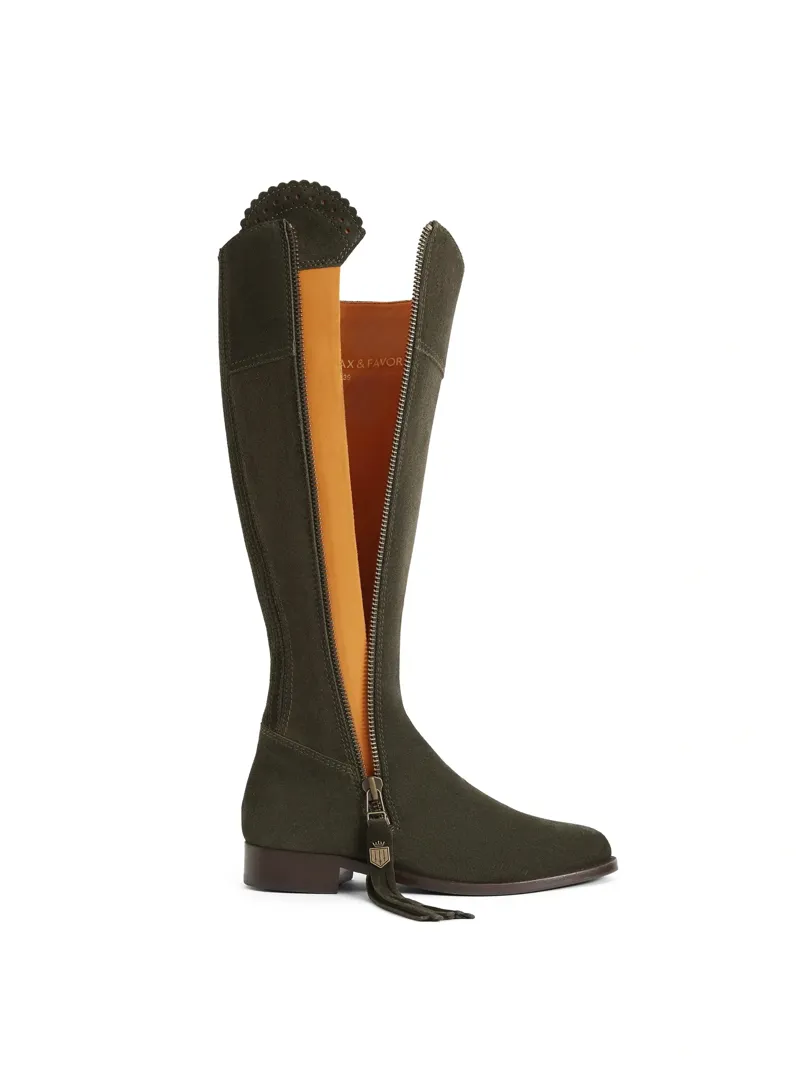 Fairfax and Favor Regina Flat Boot Regular Fit in Moss Green Suede-2