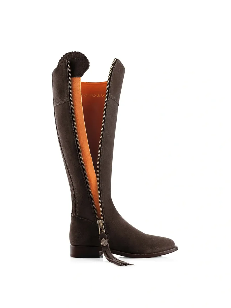 Fairfax and Favor Regina Flat Boot Regular Fit in Chocolate Suede-2