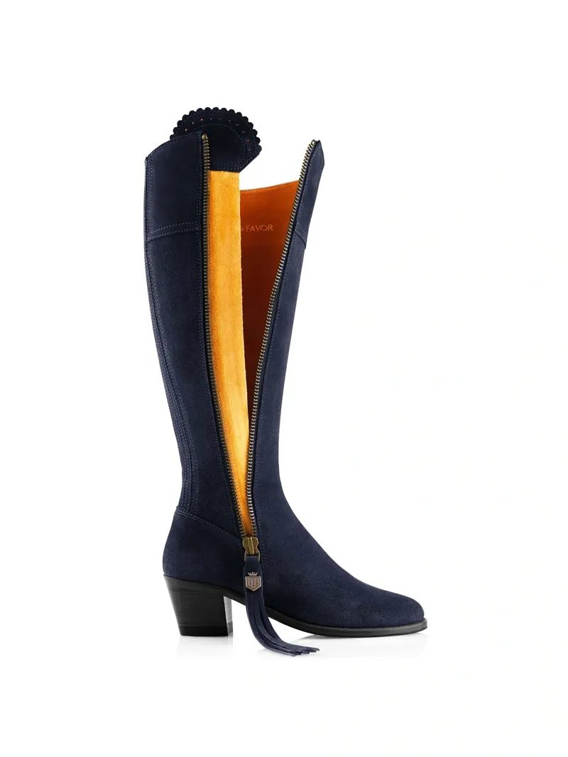 Fairfax and Favor Regina Heeled Boots Regular Fit in Navy Suede-3