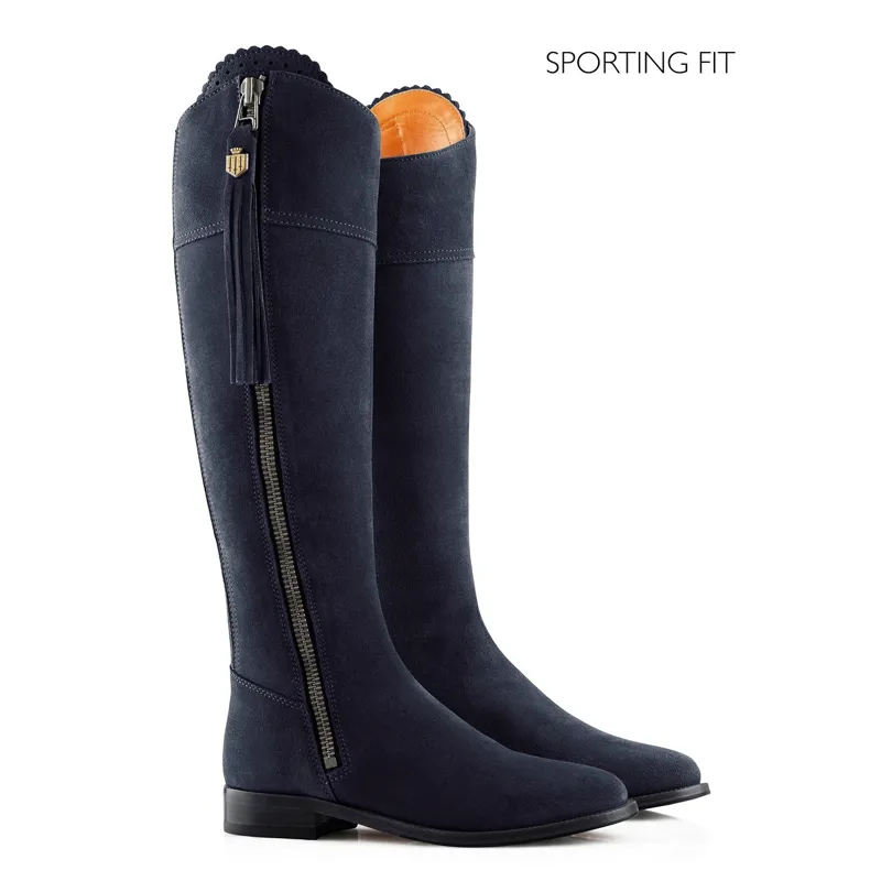 Fairfax and Favor Regina Flat Boots Sporting Fit in Navy Suede-5
