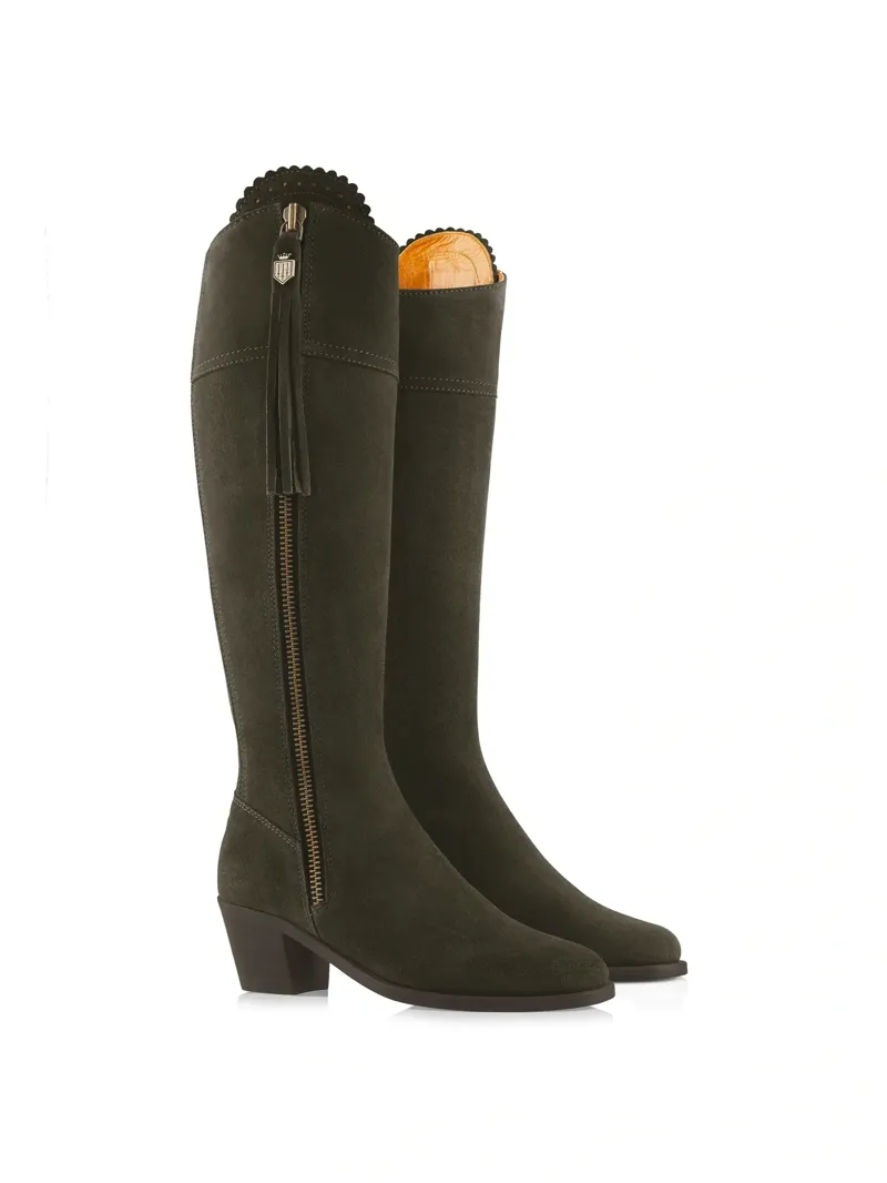 Fairfax and Favor Regina Heeled Boots Regular Fit in Moss Green Suede-1