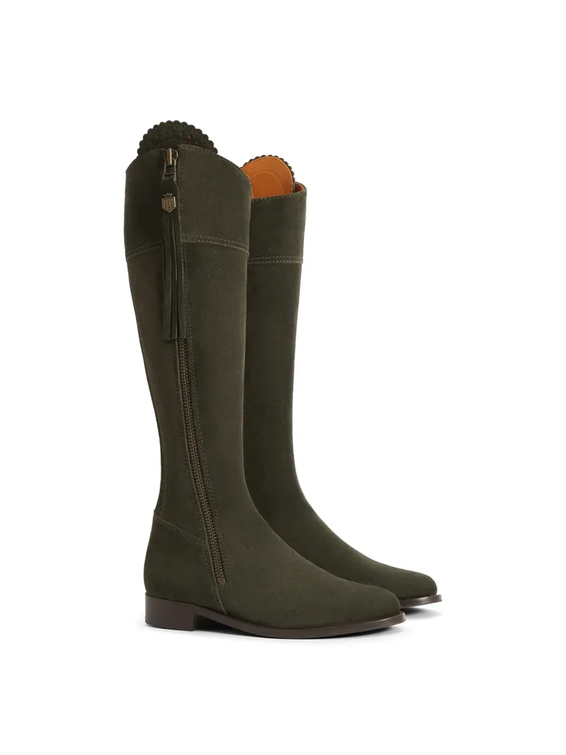 Fairfax and Favor Regina Flat Boot Regular Fit in Moss Green Suede-1